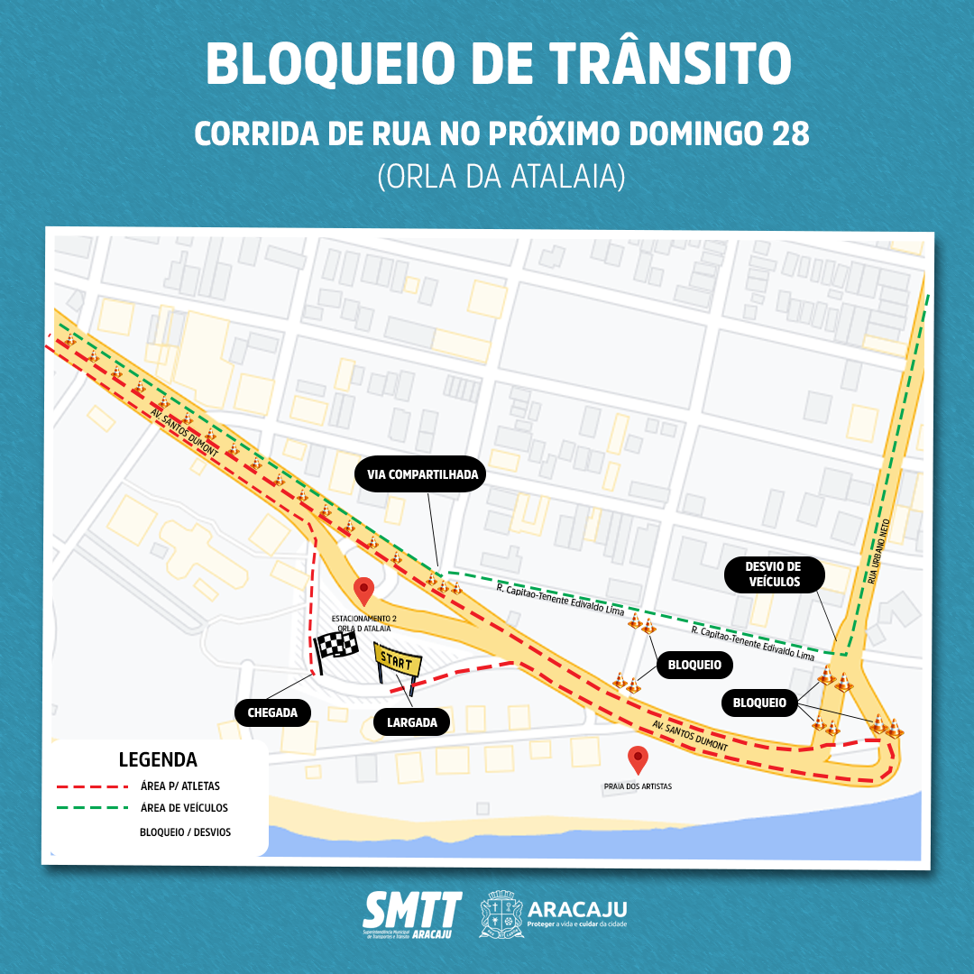 Eventos alteram trânsito na Orla da Atalaia neste domingo, 28 - SMTT Aracaju